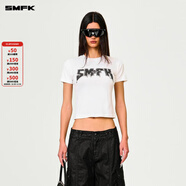SMFK金屬搖滾修身Tee短袖t恤歐美字母印花短款上衣女DT010B2/W2/LG2 雪山白 M