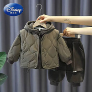 迪士尼（Disney）男童冬季棉服套裝2025新款1-9歲兒童馬甲三件套冬裝加厚衣服外穿 灰色冬款加厚三件套 130