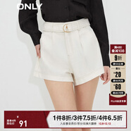 ONLY休閑顯瘦A字高腰寬松短褲牛仔褲女|123243059 J2G 米白色ECRU S (160) R
