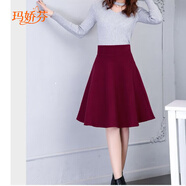 瑪嬌芬毛呢半身裙女短裙2026年新款傘裙高腰裙子a字裙秋冬季蓬蓬裙 酒紅色(有口袋/55厘米) 2XL