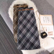 以純（YISHion）開(kāi)叉高腰顯瘦格子半身裙女秋冬2025新款大碼胖mm韓系復古包臀裙子 藍格短裙-無(wú)腰帶 M 【建議90-105斤】