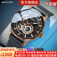 梭倫（SOLLEN）十大品牌名表手表男士全自動(dòng)機械表防水夜光國腕表送男友生日禮物 【日本進(jìn)口機芯】玫瑰金面356