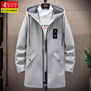 啄木鳥(niǎo)風(fēng)衣男外套中長(cháng)款冬季防風(fēng)加絨加厚上衣服休閑連帽工裝青少年男生 灰色 【常規】 XL