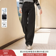 香影深灰色水洗牛仔褲女高腰2025冬季新款梨型身材寬松窄版直筒褲 深灰 S