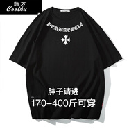 酷萬(wàn)（coolku）T恤男大碼短袖男潮寬松胖子男裝港風(fēng)高街情侶裝加肥加特大號半袖 黑色T8819 7XL