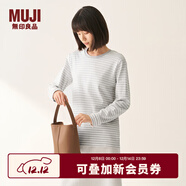 無(wú)印良品（MUJI）女式 雙羅紋編織 圓領(lǐng)長(cháng)袖T恤 上衣打底衫女裝25年冬季 米白色條紋 M (160/84A)