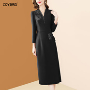 歐迪鳥(niǎo)（ODYBIRD）正式場(chǎng)合紅色連衣裙女秋季2025新款設計感氣質(zhì)釘珠顯瘦包臀裙 黑色 2XL
