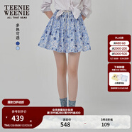 Teenie Weenie小熊女裝半身裙25夏季新款細褶花朵小清新蓬蓬短裙子 淺藍色 L