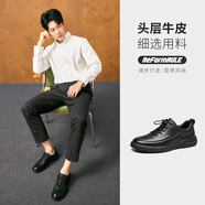 星期六男鞋頭層牛皮百搭舒適休閑鞋系帶透氣運動(dòng)鞋子男 黑色 42 