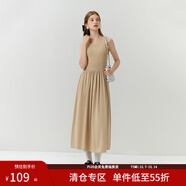 范思藍恩23FS14060法式針織連衣裙女秋冬新款方領(lǐng)背心裙 淺卡其（無(wú) 袖） M