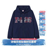 F426【趙露思同款】秋季嘻哈寬松大logo格子貼繡衛衣外套 藏青色  L