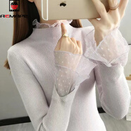 AEMAPE加絨厚加厚毛衣女外穿秋冬新款修身針織洋氣內搭上衣蕾絲打底衫 波點(diǎn)花邊紫色 L 105-115斤