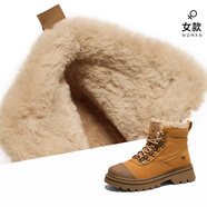 駱駝動(dòng)感（camel active）【王俊凱同款】駱駝馬丁靴男春秋2025新款大黃靴女復古戶(hù)外工裝靴 F24C342664，駝色【女款絨里】 38