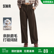 森馬（Semir）休閑褲女純棉打褶闊腿褲腰帶秋復古磨毛長(cháng)褲顯腿長(cháng)101524127005A