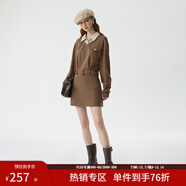 范思藍恩美式復古假兩件學(xué)院咖色襯衫領(lǐng)連衣裙女2024冬新款14595 卡其色 XL