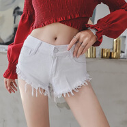2025新款潮流低腰女式牛仔褲貓須邊韓版超短牛仔短褲女 白色 S