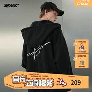 BJHG不計后果春秋簡(jiǎn)約刺繡加絨開(kāi)衫連帽衛衣男潮牌歐美風(fēng)寬松情侶外套 黑色 XL
