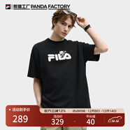 FILA 斐樂(lè )女裝T恤2025年秋季新款短袖情侶同款純棉熊貓短t上衣男女 正黑色-BK 3XL 190/108A/XXXL