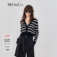 MO&Co.【綿羊毛×山羊絨】小香風(fēng)針織衫條紋短款千金針織開(kāi)衫摩安珂 黑白條色-第2批 S 160
