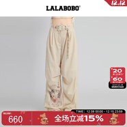 拉拉波波【商場(chǎng)同款】LALABOBO長(cháng)褲25年夏新款潮原創(chuàng  )印花顯瘦直筒通勤褲子 卡其 24