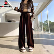 AEMAPE金絲絨休閑闊腿褲女秋冬2025新款加絨慵懶垂墜感顯瘦百搭拖地褲子 金絲絨闊腿(咖啡) L (110-125斤左右)