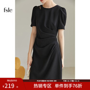 范思藍恩黑色氣質(zhì)通勤短袖連衣裙女夏季短袖法式收腰顯瘦裙子2038 氣質(zhì)黑 XL
