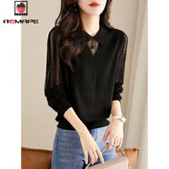 AEMAPE長(cháng)袖襯衫女裝2025新款春秋別致洋氣小衫蕾絲上衣內搭打底衫百搭 黑色 2XL