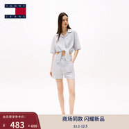 TOMMY JEANS25新款春夏女裝棉麻混紡復古甜美荷葉邊抽繩休閑短褲