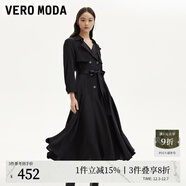 VEROMODA連衣裙秋新款七分袖雙排扣A擺風(fēng)衣連衣裙337C0 黑色 165/84A/M