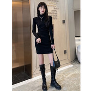 依樂(lè )琦黑色打底裙女秋冬季中裙款T恤裙氣質(zhì)內搭螺紋裙子 黑色 M