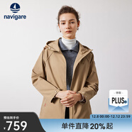 Navigare意大利小帆船小個(gè)子風(fēng)衣女士秋季中長(cháng)款連帽外套寬松通勤防風(fēng)夾克 古巴砂 L