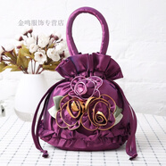 暢印 民族風(fēng)繡花手提包逛街買(mǎi)菜手拎小布包手機包中老年抽帶水桶包 紫羅蘭1