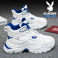 花花公子鞋子男鞋2026春夏季新款運動(dòng)休閑潮厚底增高老爹鞋男士透氣小白鞋 白藍3273【高幫款】 40