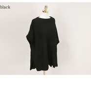 現貨韓版披肩純色粗棒針寬松斗篷針織衫中長(cháng)款毛衣羊毛衫披肩開(kāi)衫 黑色 均碼