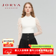 卓雅周末（JORYA weekend）2023秋新款簡(jiǎn)約圓領(lǐng)波點(diǎn)網(wǎng)紗釘珠拼接修身針織衫EJWDAX1 米色 S