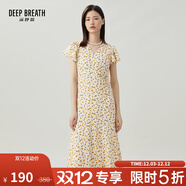 深呼吸DEEP BREATH女裝氣質(zhì)V領(lǐng)抽繩收腰荷葉袖碎花連衣裙A500242 杏花 M (3碼)