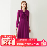 經(jīng)典故事（JANE STORY）法式系帶領(lǐng)襯衫連衣裙女秋季2024新款修身知性氣質(zhì)正式場(chǎng)合雪紡裙 深紫紅 M