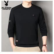 花花公子純棉免燙舒適長(cháng)袖T恤男秋冬季加絨加厚翻領(lǐng)POLO衫休閑保暖體恤衫 黑色-加絨 加厚 M 165建議90-120斤