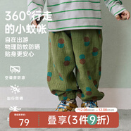 papa爬爬夏季新品兒童褲子印花防蚊褲男女寶寶雙層縐布長(cháng)褲透氣寬松 軍綠色 140 cm