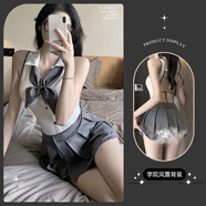 小紅書(shū)爆款JK制服純欲風(fēng)辣妹性感套裝夏天學(xué)院風(fēng)收腰襯衫女超短百 領(lǐng)結+開(kāi)檔連身衣+百褶裙 均碼 [適合80-120斤]