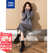 唐獅（TonLion）2024連衣裙女款韓版溫柔甜美淑女高領(lǐng)針織長(cháng)裙百搭 中麻灰 M 