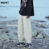 牧唯三條杠褲子男春秋冬季新款韓版潮流牌ins休閑褲男士運動(dòng)百搭寬松 -K199米色 2XL [建議140-160斤]