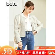 betu百圖女裝秋季新款短外套圓領(lǐng)正肩長(cháng)袖外套女2208T47 米白 L