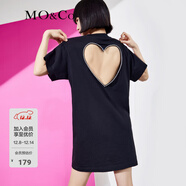 MO&Co.連衣裙鏤空愛(ài)心鑲鉆設計感露背短袖寬松T恤裙白色摩安珂 黑色 S 160