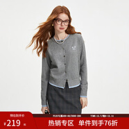 范思藍恩撞色拼接針織開(kāi)衫女秋2024新款蝴蝶結刺繡減齡上衣13122 松灰色-厚版 M