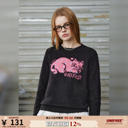 UNIFREE【秋裝新品】UNIFREE復古套頭針織衫貓咪圖案可愛(ài)減齡百搭毛衣女 黑色 S