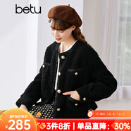 betu百圖女裝冬季新款短外套圓領(lǐng)復古時(shí)尚外套長(cháng)袖短外套女2211T84 黑色 S
