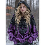 2025新款歐美秋冬寬松連帽上衣休閑落肩復古女裝印花毛衣 JLNWY-GTY03 S