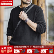 馬登工裝美式復古豎條紋亨利領(lǐng)毛衣寬松加厚黑色打底針織衫男秋冬 黑色 【毛衣男高級感/毛線(xiàn)衣/針織外套男】 L 【寬松版型,可拍小一碼】