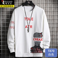 啄木鳥(niǎo)圓領(lǐng)衛衣男士秋冬季加絨款寬松百搭長(cháng)袖t恤打底衫青少年套頭上衣 10125/T870白色 XL